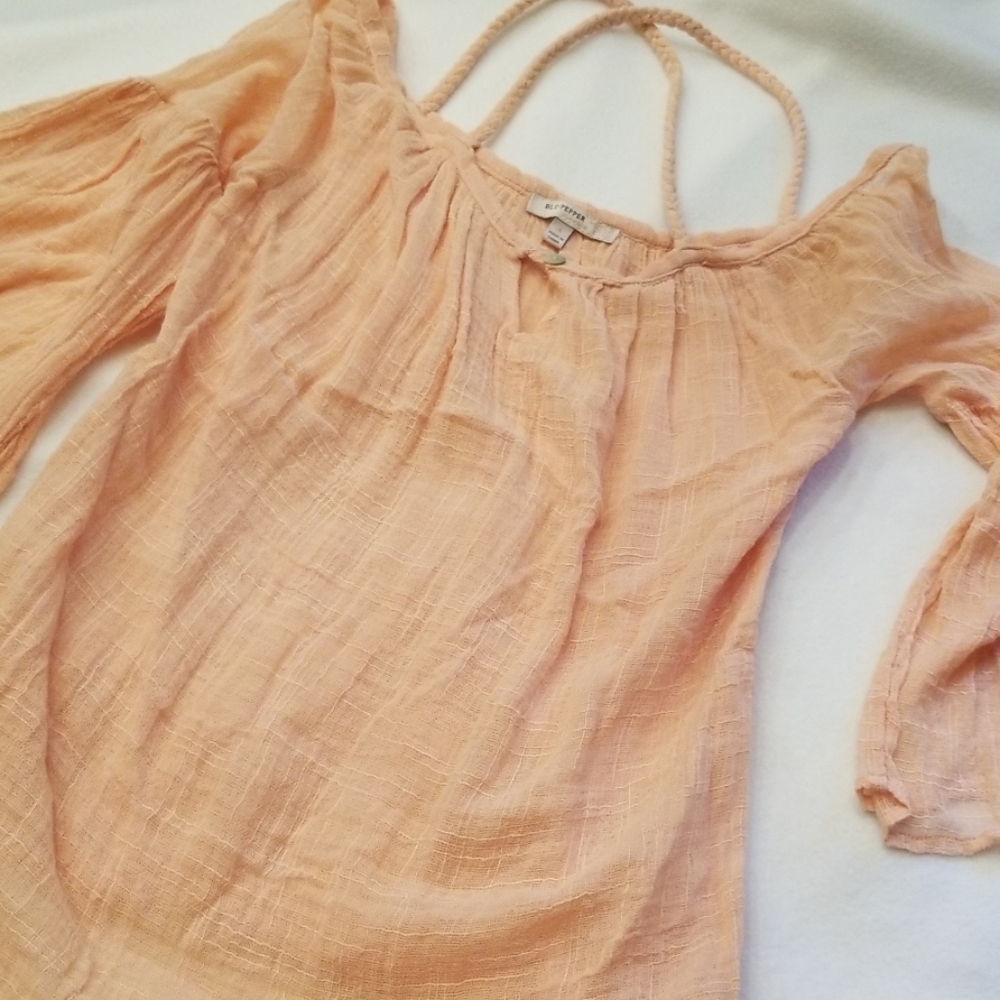 GIFTED Boutique Gauze Peach Bell Sleeve Off Shoulde Top S